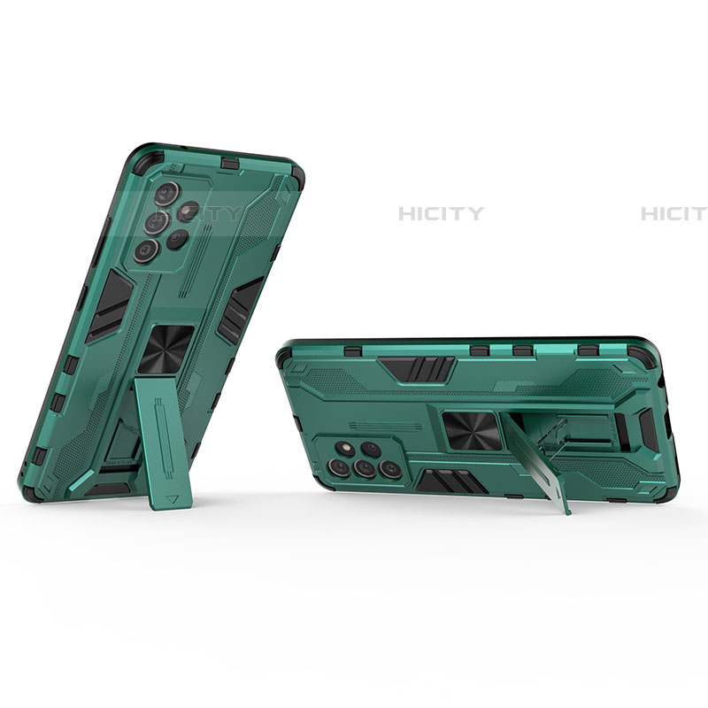 Custodia Silicone e Plastica Opaca Cover con Magnetico Supporto T01 per Samsung Galaxy A72 4G Verde