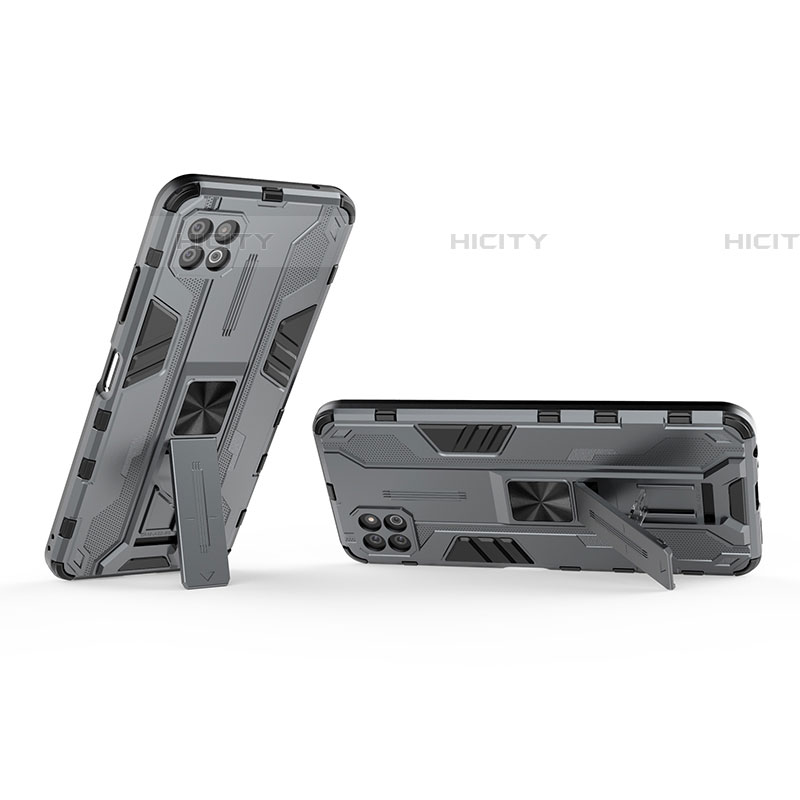 Custodia Silicone e Plastica Opaca Cover con Magnetico Supporto T01 per Samsung Galaxy F42 5G Grigio