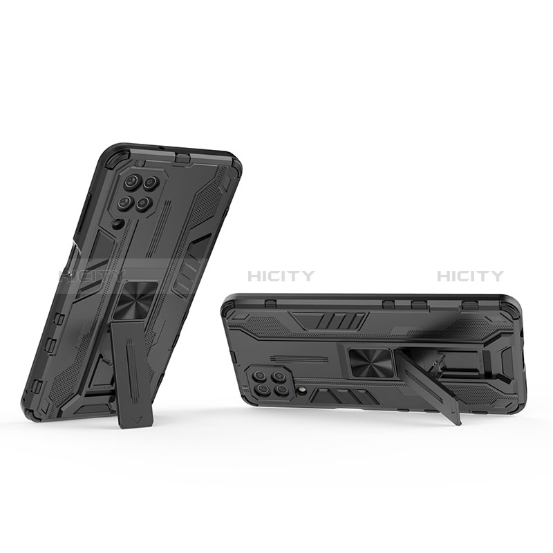 Custodia Silicone e Plastica Opaca Cover con Magnetico Supporto T01 per Samsung Galaxy M12 Nero