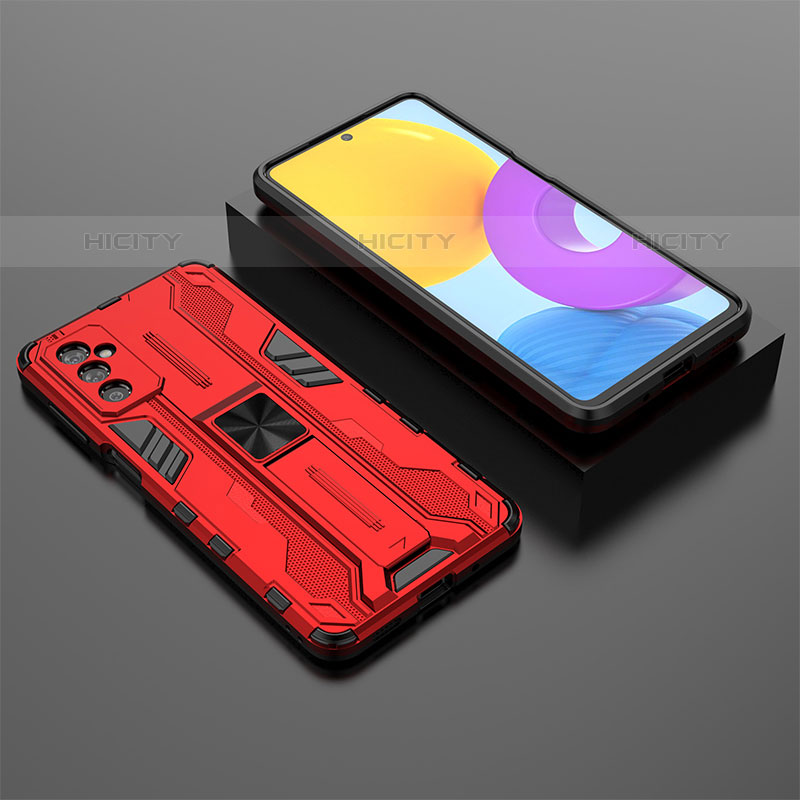 Custodia Silicone e Plastica Opaca Cover con Magnetico Supporto T01 per Samsung Galaxy M52 5G Rosso