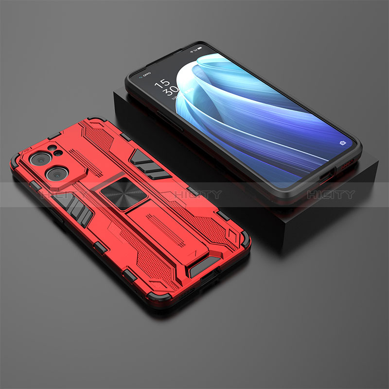 Custodia Silicone e Plastica Opaca Cover con Magnetico Supporto T02 per OnePlus Nord CE 2 5G Rosso