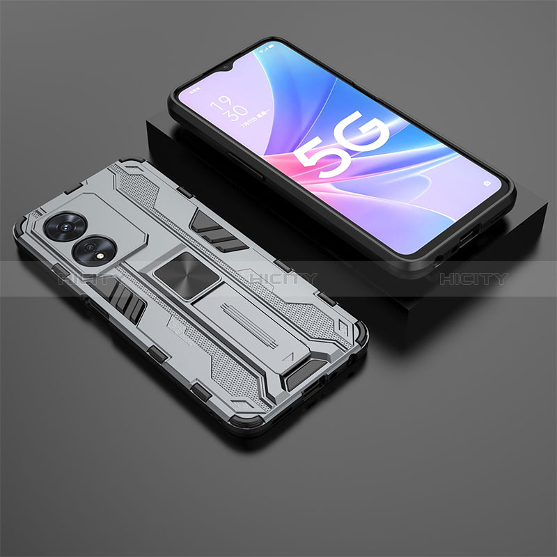 Custodia Silicone e Plastica Opaca Cover con Magnetico Supporto T02 per Oppo A1 5G Grigio