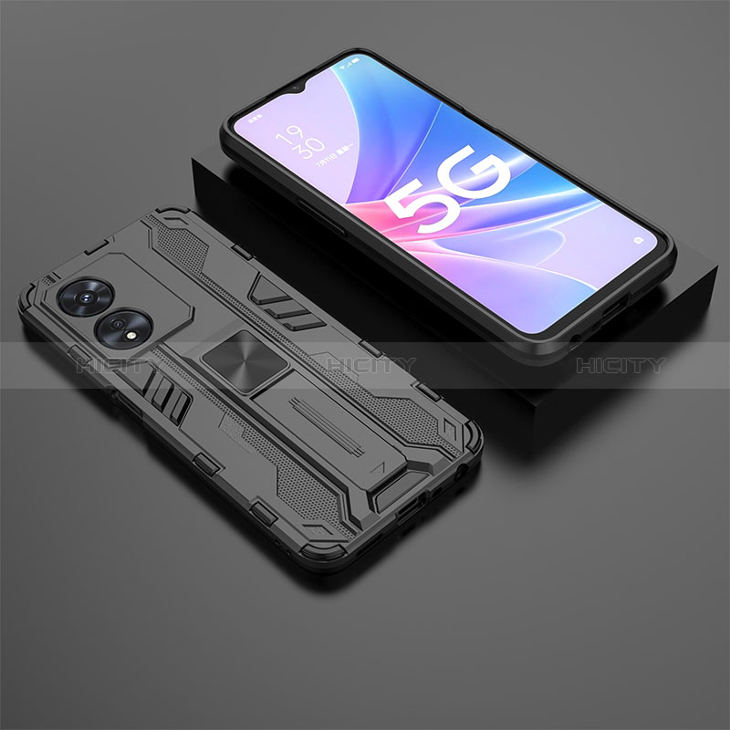 Custodia Silicone e Plastica Opaca Cover con Magnetico Supporto T02 per Oppo A1 5G Nero