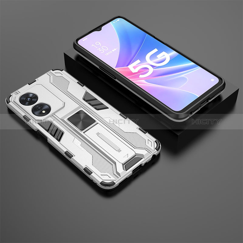 Custodia Silicone e Plastica Opaca Cover con Magnetico Supporto T02 per Oppo A1 Pro 5G Bianco