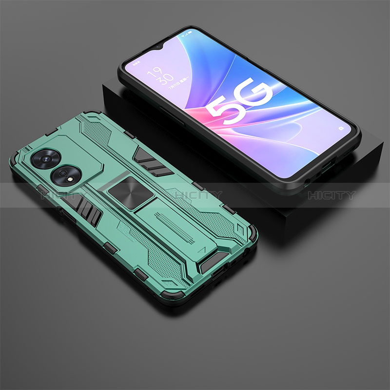 Custodia Silicone e Plastica Opaca Cover con Magnetico Supporto T02 per Oppo A1 Pro 5G Verde