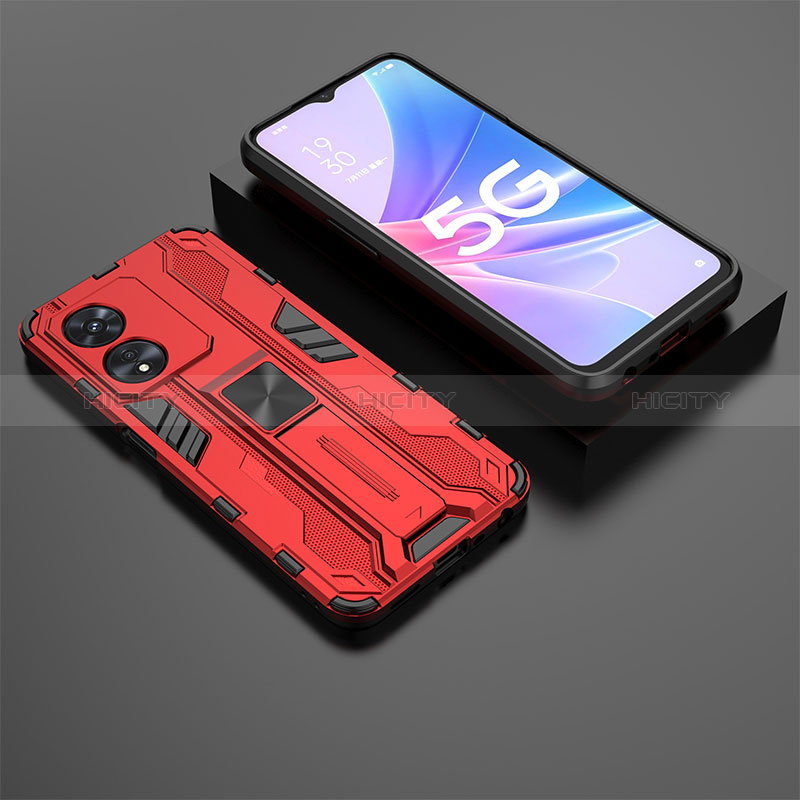 Custodia Silicone e Plastica Opaca Cover con Magnetico Supporto T02 per Oppo A1x 5G