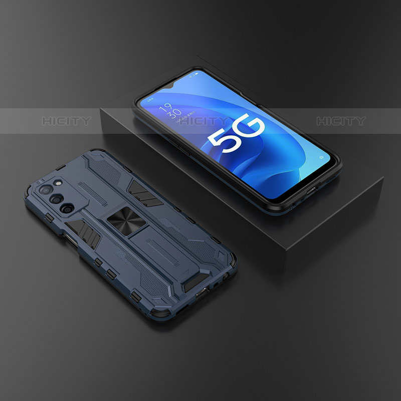 Custodia Silicone e Plastica Opaca Cover con Magnetico Supporto T02 per Oppo A53s 5G Blu