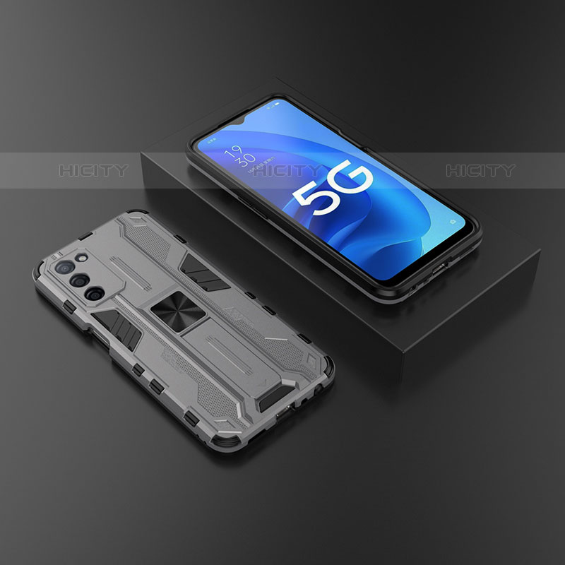 Custodia Silicone e Plastica Opaca Cover con Magnetico Supporto T02 per Oppo A53s 5G Grigio