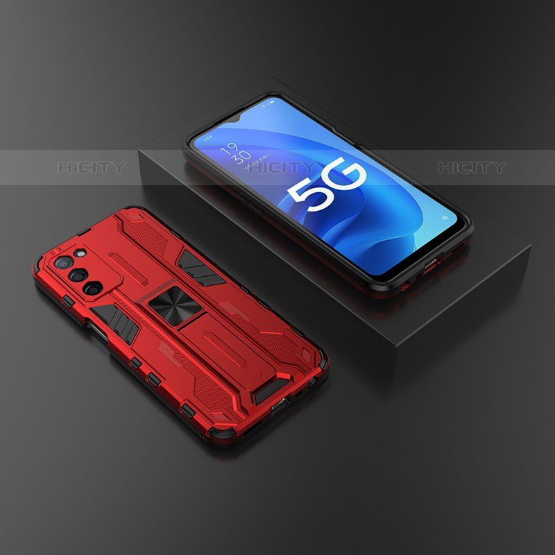 Custodia Silicone e Plastica Opaca Cover con Magnetico Supporto T02 per Oppo A53s 5G Rosso