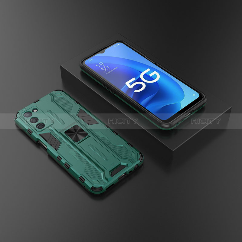 Custodia Silicone e Plastica Opaca Cover con Magnetico Supporto T02 per Oppo A56 5G Verde