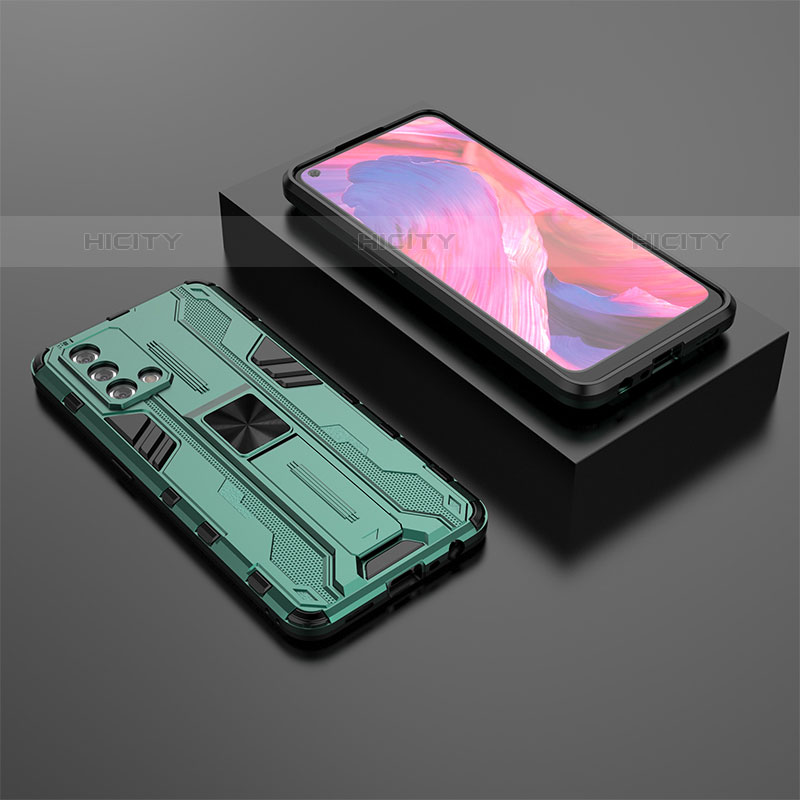 Custodia Silicone e Plastica Opaca Cover con Magnetico Supporto T02 per Oppo A74 4G Verde