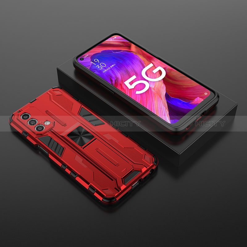 Custodia Silicone e Plastica Opaca Cover con Magnetico Supporto T02 per Oppo A74 5G Rosso