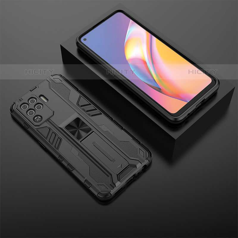 Custodia Silicone e Plastica Opaca Cover con Magnetico Supporto T02 per Oppo A94 4G Nero