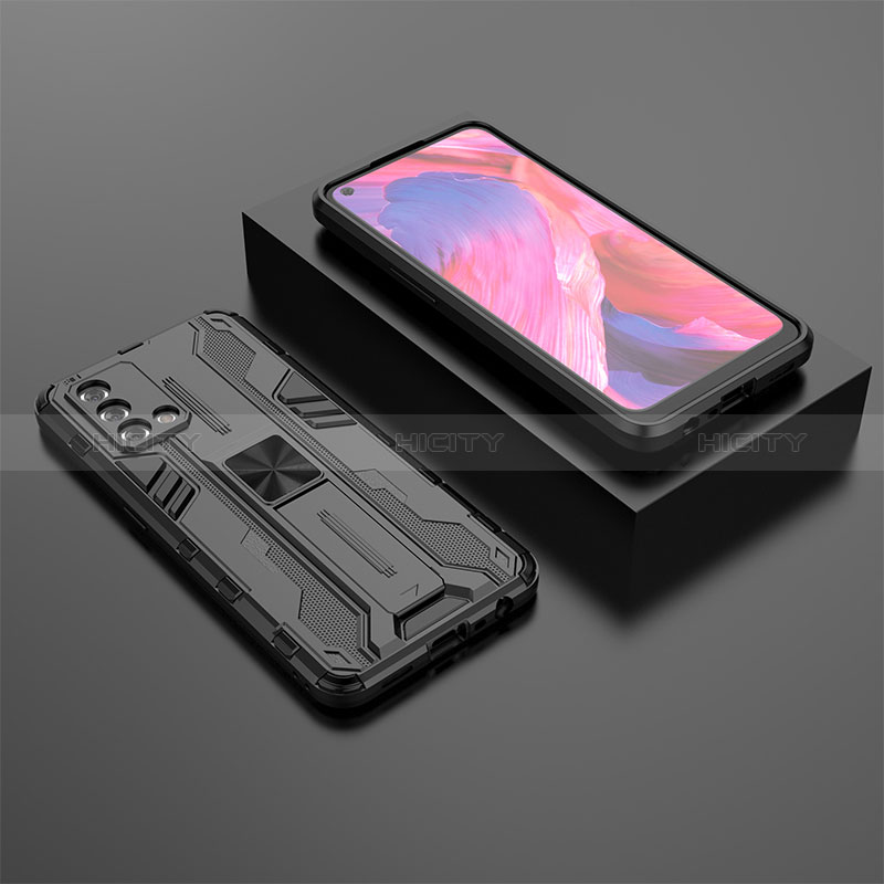 Custodia Silicone e Plastica Opaca Cover con Magnetico Supporto T02 per Oppo F19 Nero