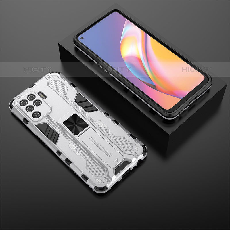 Custodia Silicone e Plastica Opaca Cover con Magnetico Supporto T02 per Oppo F19 Pro