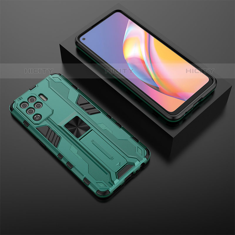 Custodia Silicone e Plastica Opaca Cover con Magnetico Supporto T02 per Oppo F19 Pro