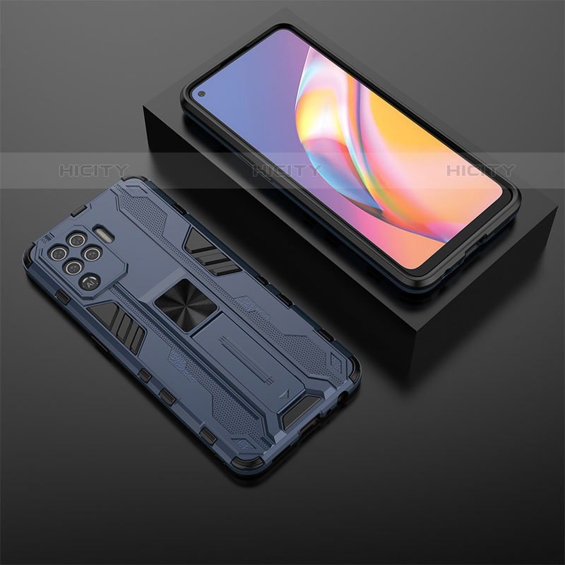 Custodia Silicone e Plastica Opaca Cover con Magnetico Supporto T02 per Oppo F19 Pro