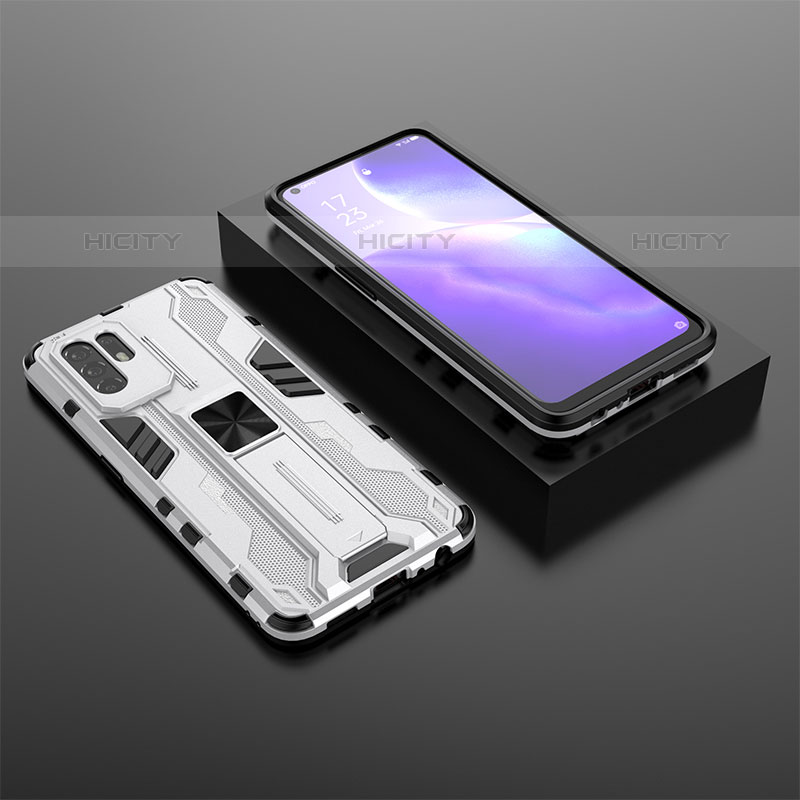 Custodia Silicone e Plastica Opaca Cover con Magnetico Supporto T02 per Oppo F19 Pro+ Plus 5G