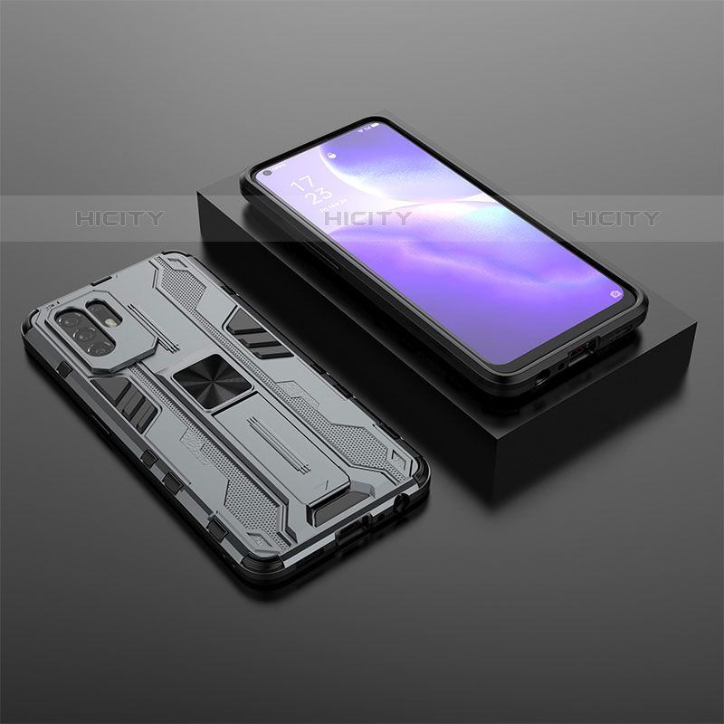 Custodia Silicone e Plastica Opaca Cover con Magnetico Supporto T02 per Oppo F19 Pro+ Plus 5G