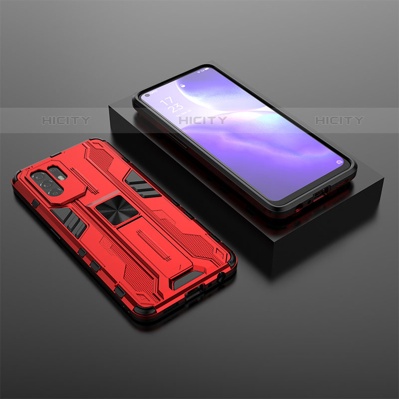 Custodia Silicone e Plastica Opaca Cover con Magnetico Supporto T02 per Oppo F19 Pro+ Plus 5G Rosso