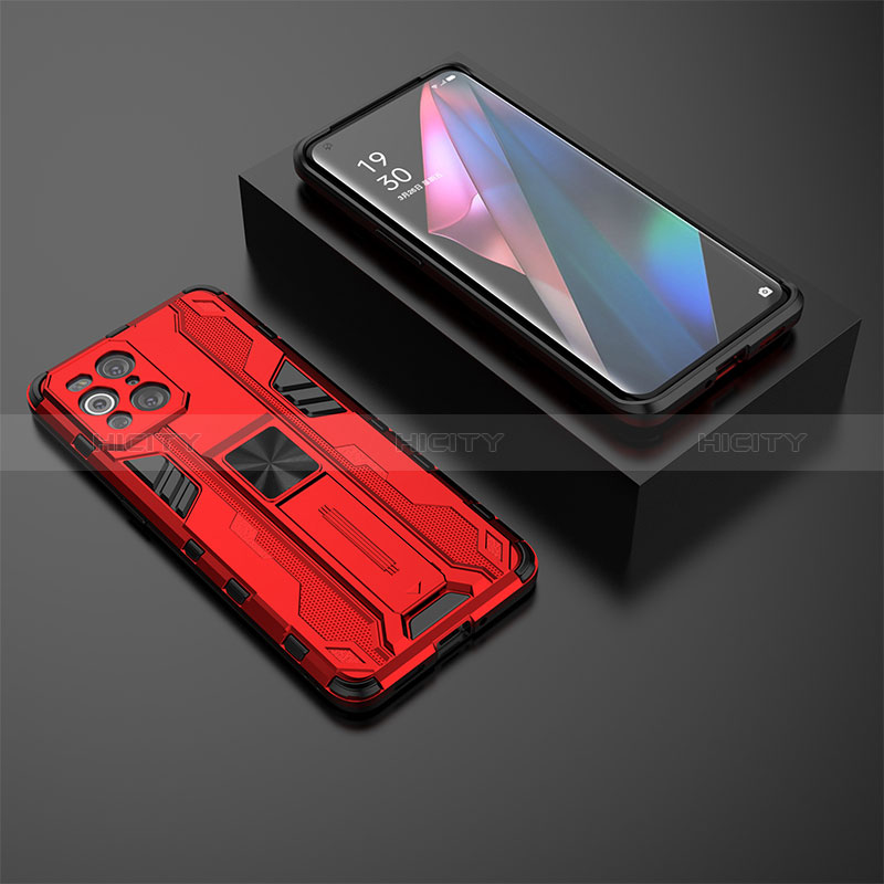 Custodia Silicone e Plastica Opaca Cover con Magnetico Supporto T02 per Oppo Find X3 5G