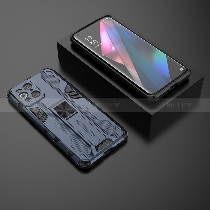 Custodia Silicone e Plastica Opaca Cover con Magnetico Supporto T02 per Oppo Find X3 5G