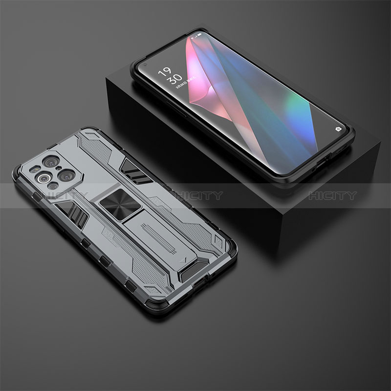 Custodia Silicone e Plastica Opaca Cover con Magnetico Supporto T02 per Oppo Find X3 5G