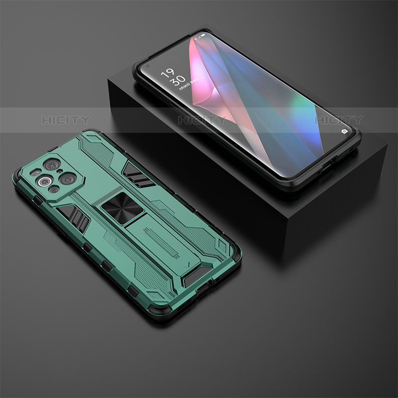 Custodia Silicone e Plastica Opaca Cover con Magnetico Supporto T02 per Oppo Find X3 Pro 5G