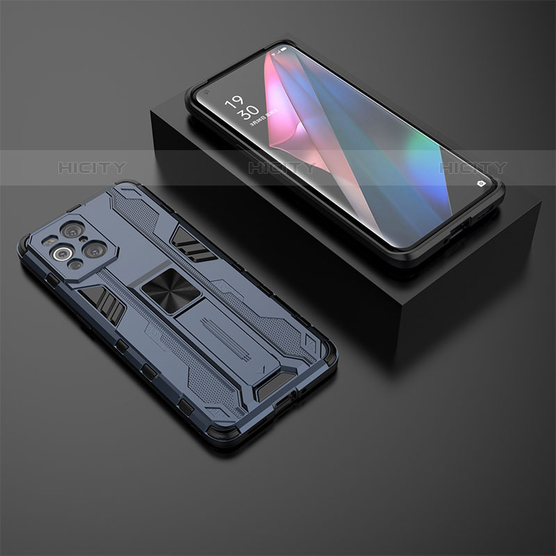 Custodia Silicone e Plastica Opaca Cover con Magnetico Supporto T02 per Oppo Find X3 Pro 5G