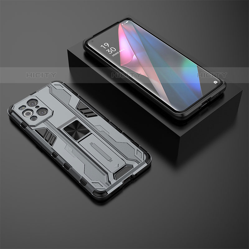 Custodia Silicone e Plastica Opaca Cover con Magnetico Supporto T02 per Oppo Find X3 Pro 5G