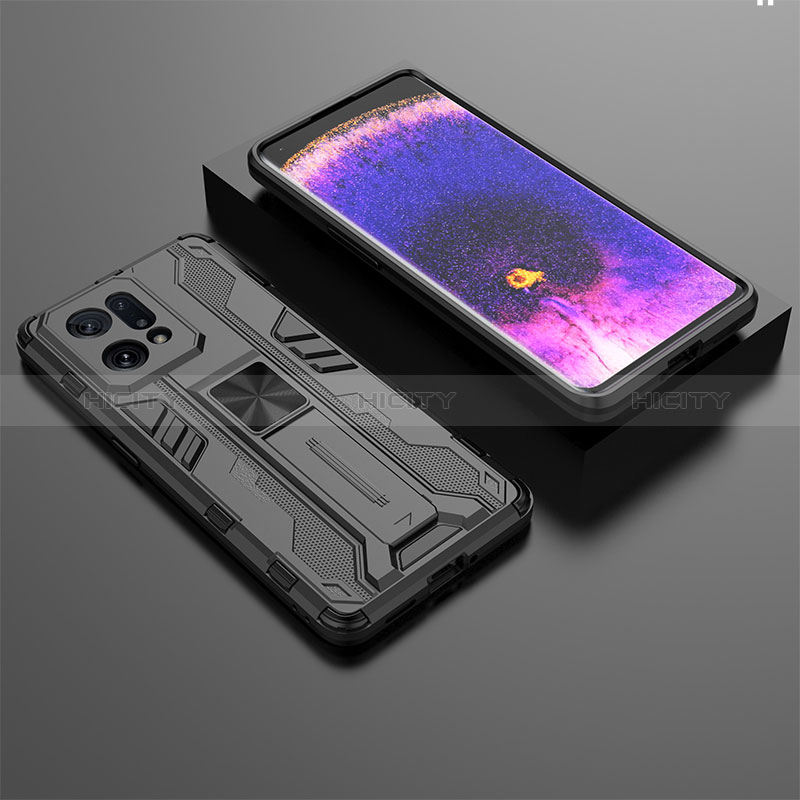 Custodia Silicone e Plastica Opaca Cover con Magnetico Supporto T02 per Oppo Find X5 5G