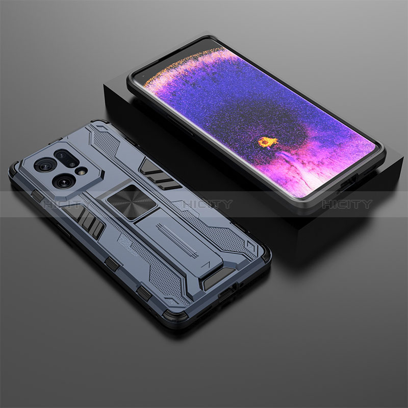 Custodia Silicone e Plastica Opaca Cover con Magnetico Supporto T02 per Oppo Find X5 5G