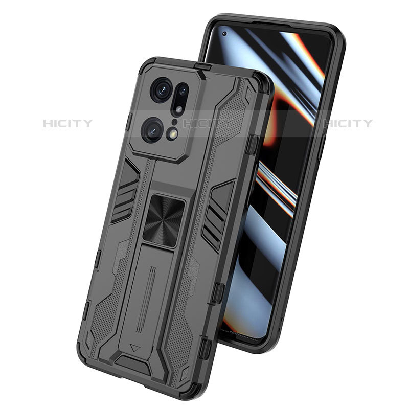 Custodia Silicone e Plastica Opaca Cover con Magnetico Supporto T02 per Oppo Find X5 Pro 5G