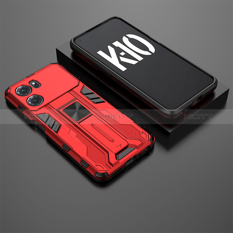 Custodia Silicone e Plastica Opaca Cover con Magnetico Supporto T02 per Oppo K10 5G Rosso