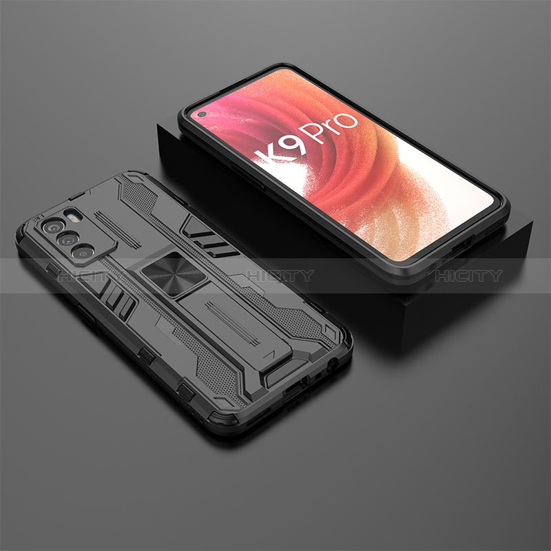 Custodia Silicone e Plastica Opaca Cover con Magnetico Supporto T02 per Oppo K9 Pro 5G