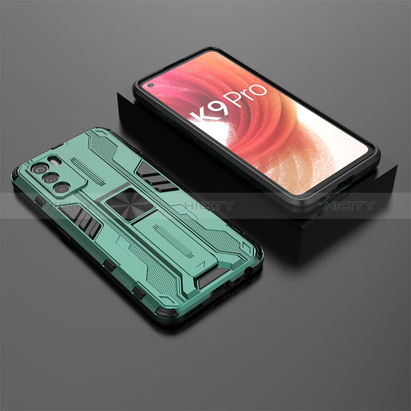 Custodia Silicone e Plastica Opaca Cover con Magnetico Supporto T02 per Oppo K9 Pro 5G