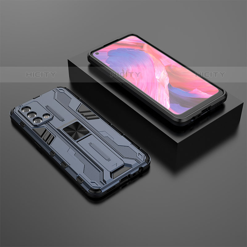 Custodia Silicone e Plastica Opaca Cover con Magnetico Supporto T02 per Oppo Reno6 Lite Blu