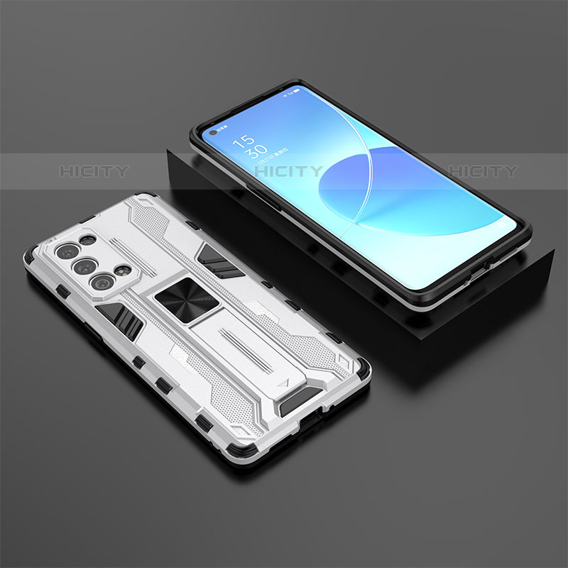 Custodia Silicone e Plastica Opaca Cover con Magnetico Supporto T02 per Oppo Reno6 Pro 5G Bianco