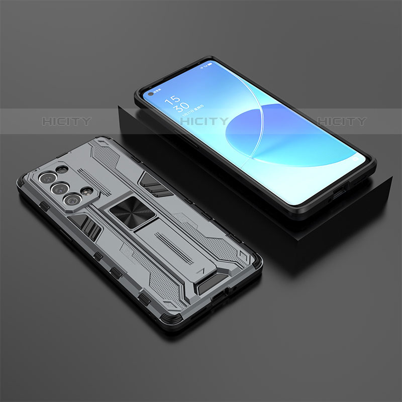 Custodia Silicone e Plastica Opaca Cover con Magnetico Supporto T02 per Oppo Reno6 Pro 5G Grigio