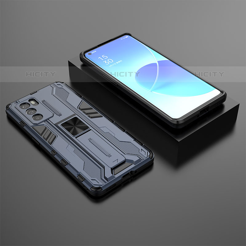 Custodia Silicone e Plastica Opaca Cover con Magnetico Supporto T02 per Oppo Reno6 Pro 5G India