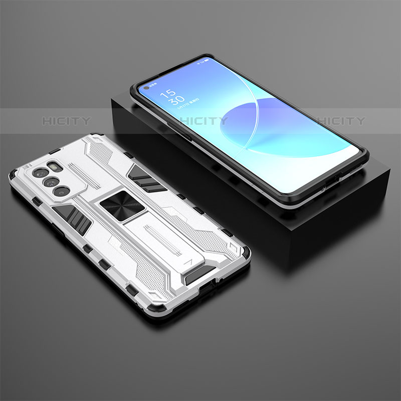 Custodia Silicone e Plastica Opaca Cover con Magnetico Supporto T02 per Oppo Reno6 Pro 5G India