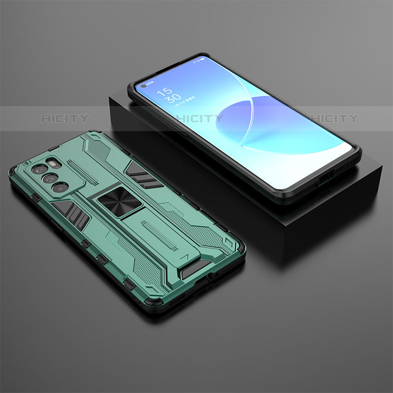 Custodia Silicone e Plastica Opaca Cover con Magnetico Supporto T02 per Oppo Reno6 Pro 5G India