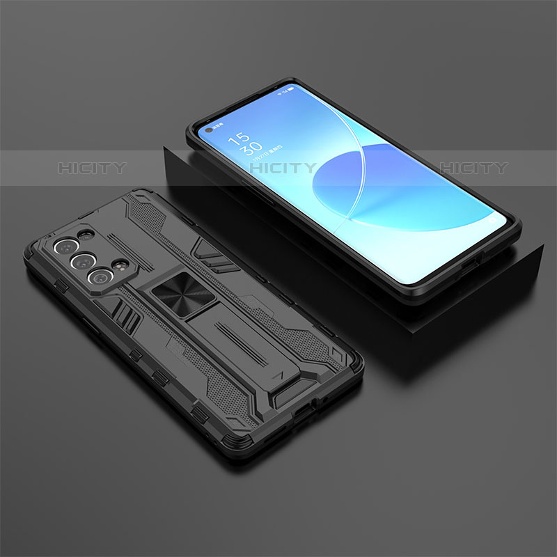 Custodia Silicone e Plastica Opaca Cover con Magnetico Supporto T02 per Oppo Reno6 Pro 5G Nero