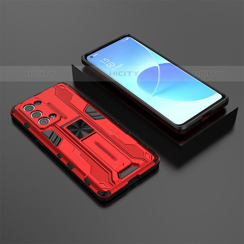 Custodia Silicone e Plastica Opaca Cover con Magnetico Supporto T02 per Oppo Reno6 Pro 5G Rosso