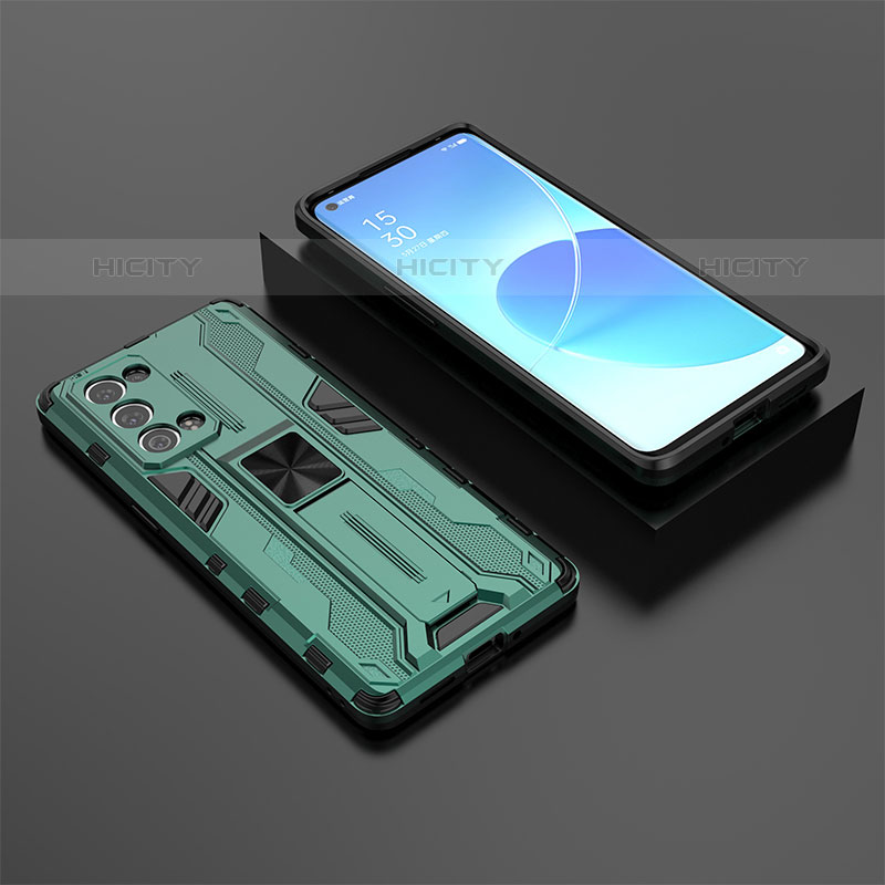 Custodia Silicone e Plastica Opaca Cover con Magnetico Supporto T02 per Oppo Reno6 Pro+ Plus 5G Verde