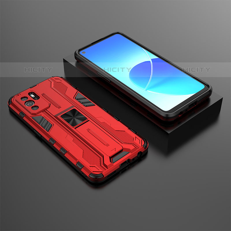 Custodia Silicone e Plastica Opaca Cover con Magnetico Supporto T02 per Oppo Reno6 Z 5G Rosso