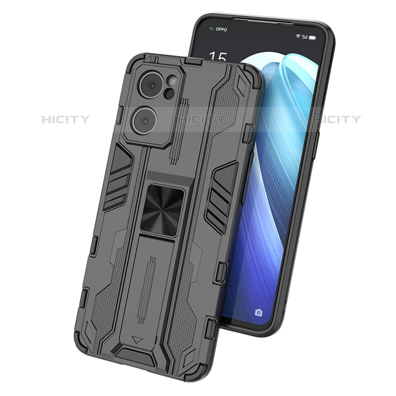 Custodia Silicone e Plastica Opaca Cover con Magnetico Supporto T02 per Oppo Reno7 5G