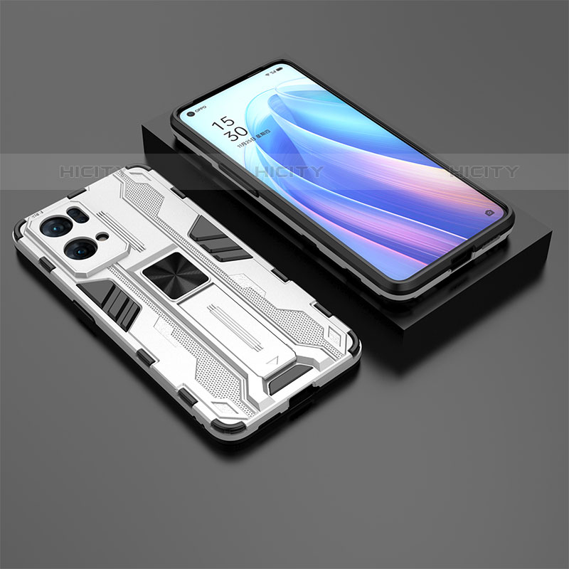 Custodia Silicone e Plastica Opaca Cover con Magnetico Supporto T02 per Oppo Reno7 Pro 5G