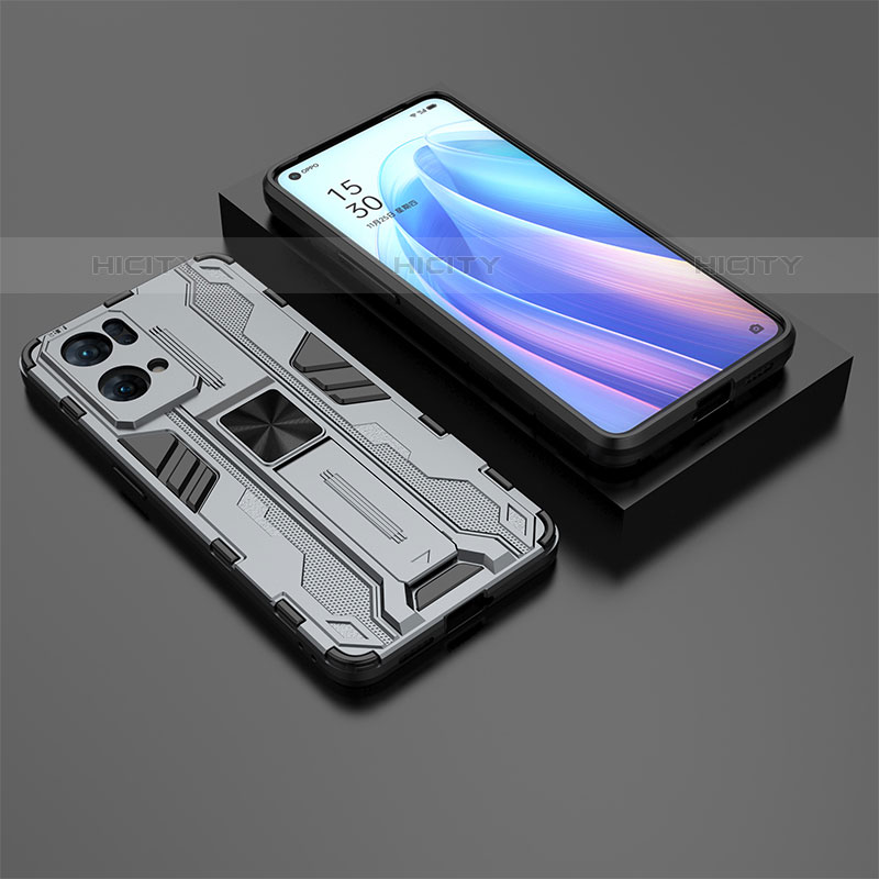 Custodia Silicone e Plastica Opaca Cover con Magnetico Supporto T02 per Oppo Reno7 Pro 5G Grigio