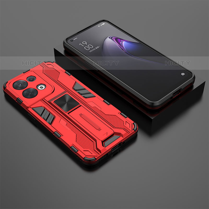 Custodia Silicone e Plastica Opaca Cover con Magnetico Supporto T02 per Oppo Reno8 5G Rosso